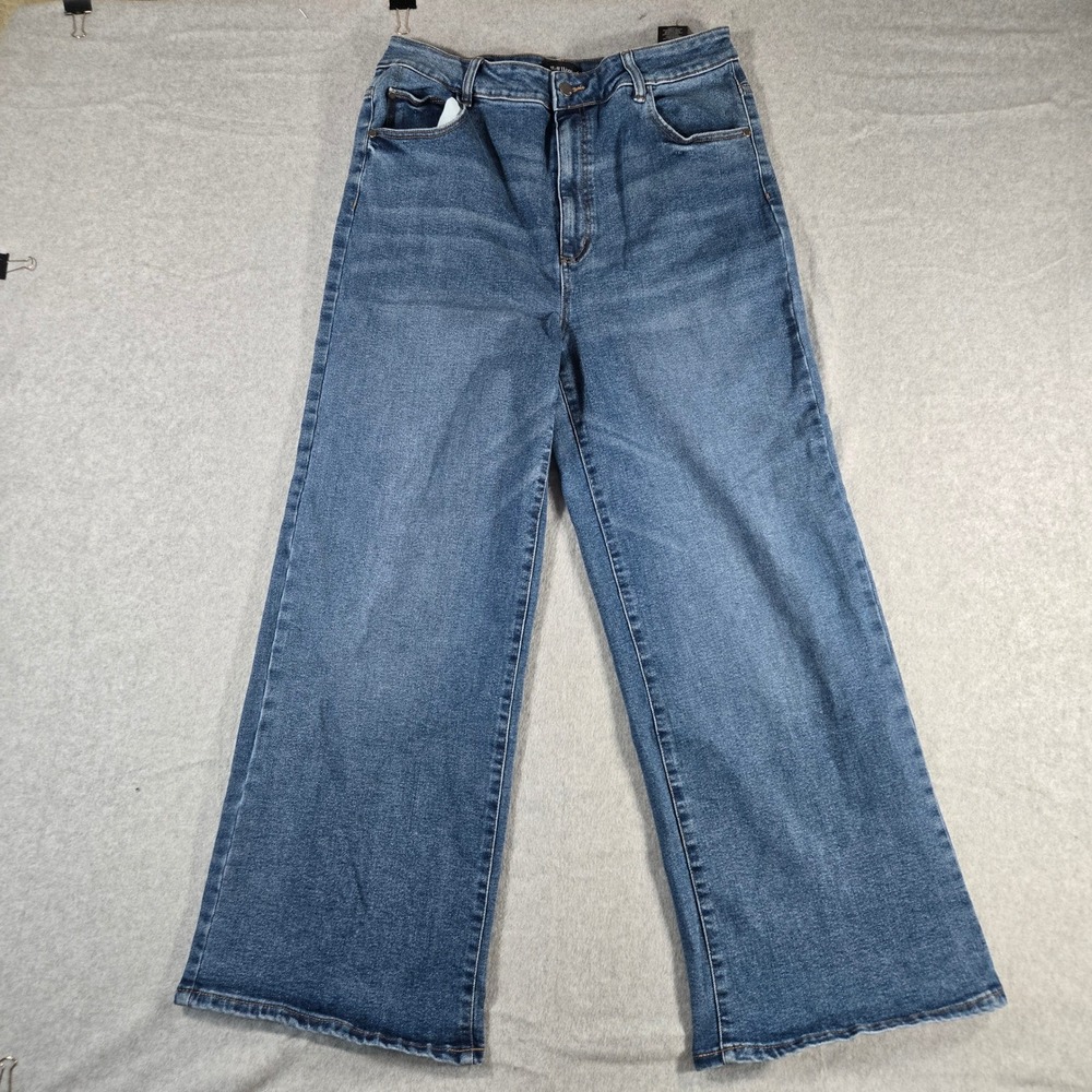 Well Worn Womens High Waisted Wide Leg Jeans Medium Wash Blue Size 14/34
